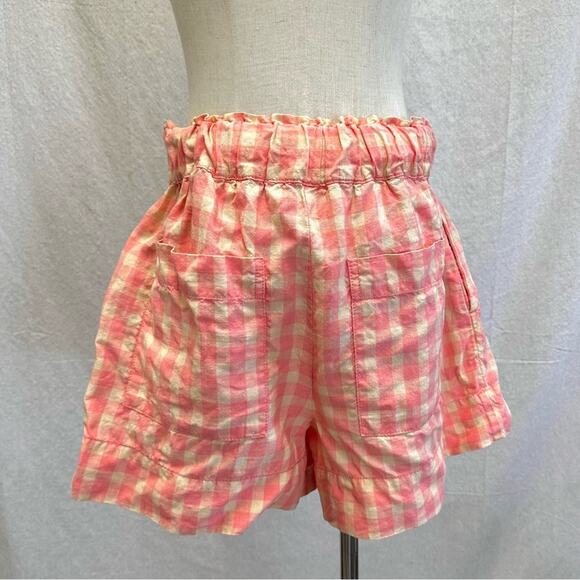 Lou & Grey Gingham pink/beige 100% Linen pull on high rise shorts size small - Picture 7 of 16